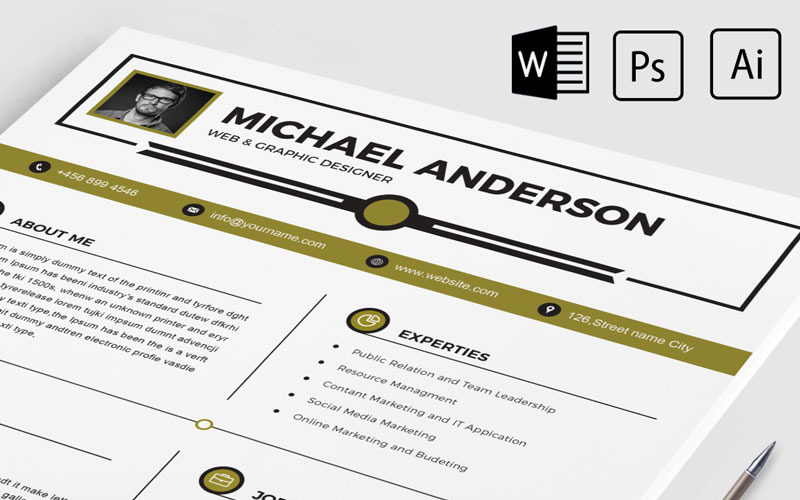 Download Резюме "Michael Anderson Resume Template" / Michael Anderson Resume Template - Резюме на тему графика 2 page a4 clean cv design elegant resume female feminine infographic letter minimalist modern portfolio professional indesign minimal pages