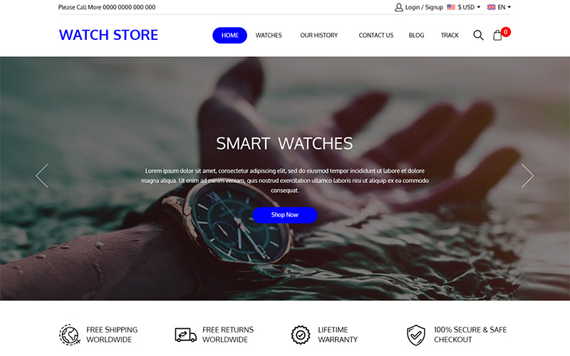 Watch Store - Modello PSD per e-commerce multiuso