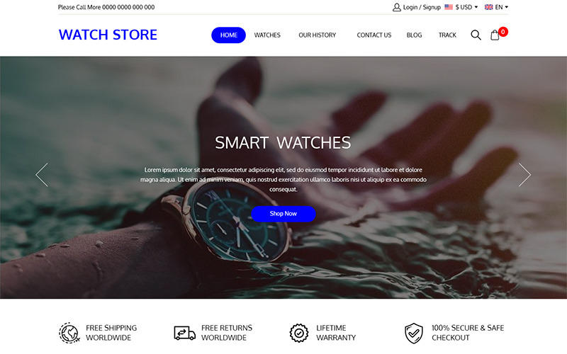 Download PSD шаблон "Watch Store- Multipurpose Ecommerce PSD Template" / Watch Store- Multipurpose Ecommerce PSD Template - PSD шаблон на тему графика ecommerce template theme photoshop psd store watch
