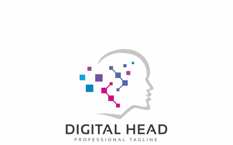 Download Шаблон логотипа "Digital Head Logo Template" / Digital Head Logo Template - Шаблон логотипа на тему графика abstract app blue colorful creative digital face head human digital idea mind high tech hitech pixel internet modern pixel man