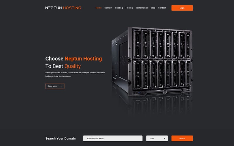 Neptun Hosting - One Page Hosting PSD-sjabloon