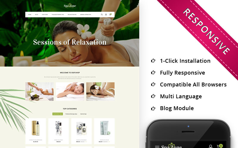 Spazone - o modelo OpenCart responsivo da sala de massagens