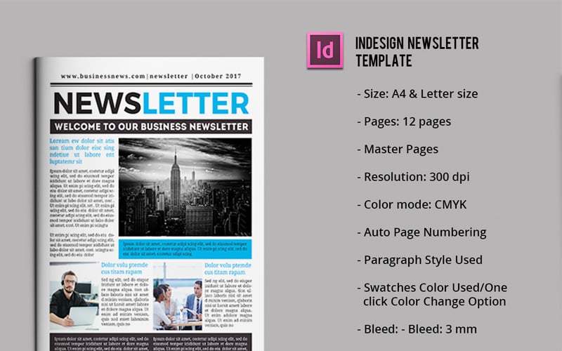 Download Фирменный стиль "Business Newsletter - Corporate Identity Template" / Business Newsletter - Corporate Identity Template - Фирменный стиль на тему графика newsletter business corporate company indesign msword docx template brochure clean minimal blue professional a4 multipurpose letter report