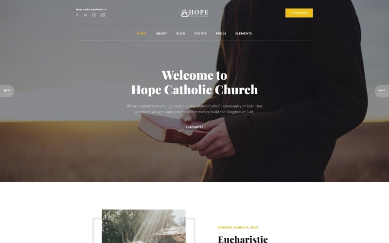 Hope - Plantilla de sitio web HTML moderno de varias páginas para la Iglesia Católica