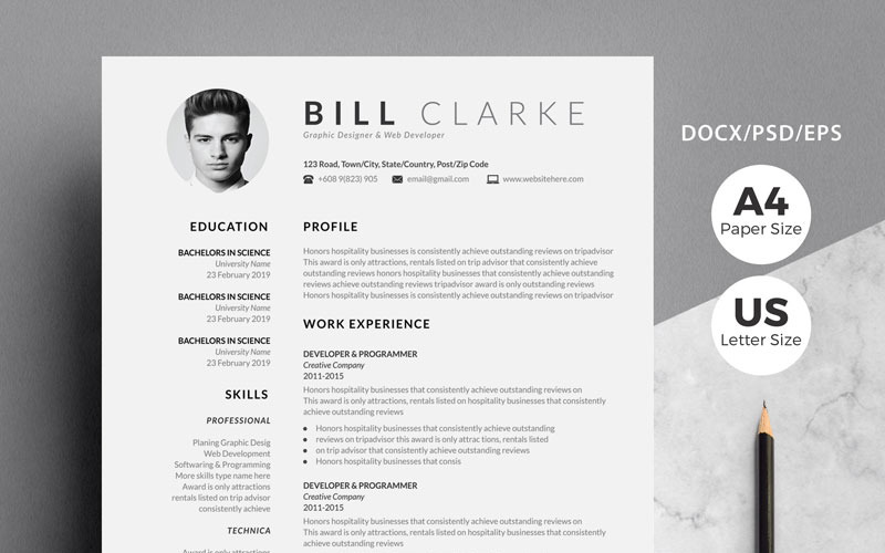 Professionnel - Modèle de CV Bill Clarke