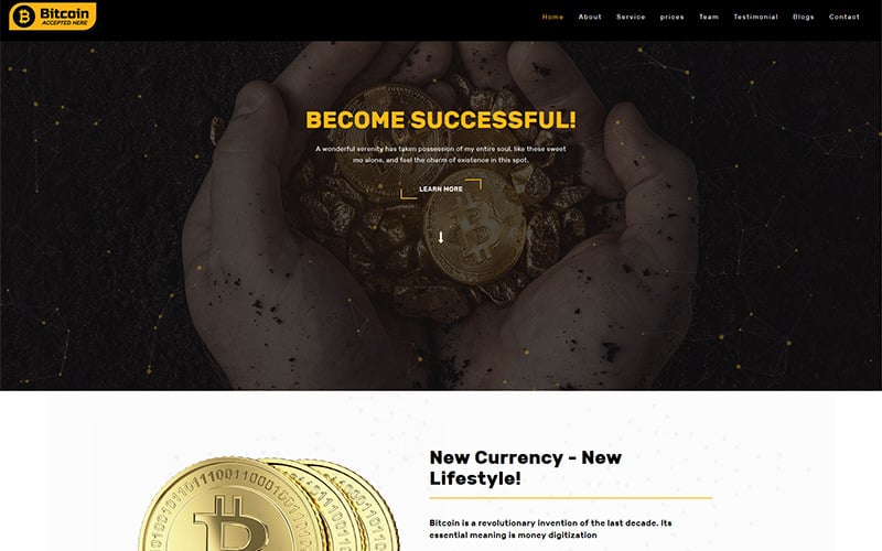 Bitcoin - Kripto Para Birimi Açılış Sayfası Şablonu