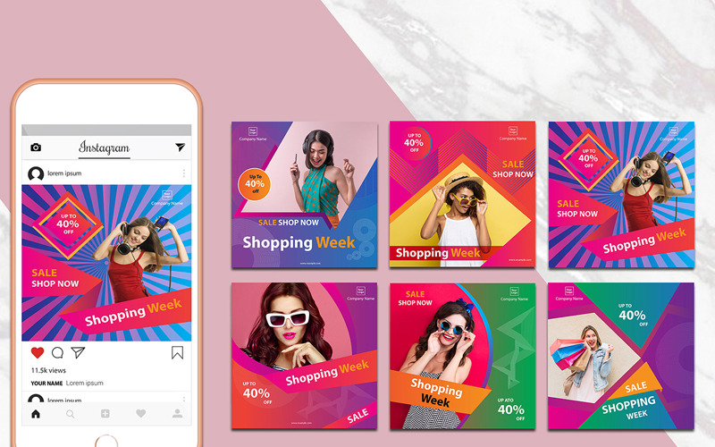 Modelo de mídia social do pacote de banner colorido do Instagram