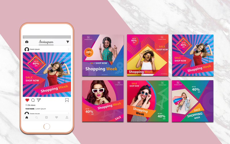 Modèle de médias sociaux de pack de bannières Instagram coloré