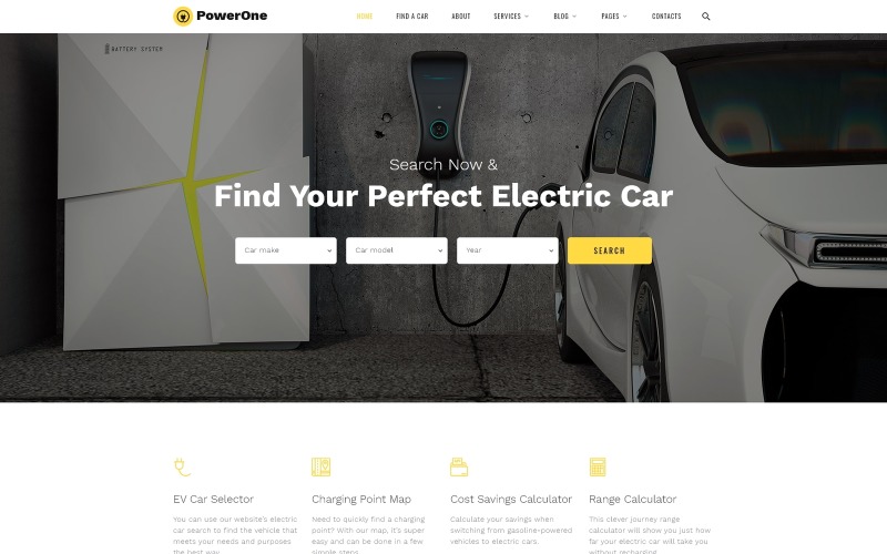 PowerOne - Elektrische auto's Klassieke HTML5-websitesjabloon met meerdere pagina's