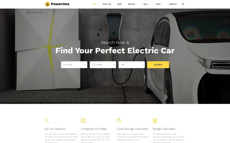 PowerOne - классический многостраничный HTML5 шаблон веб-сайта электромобилей
