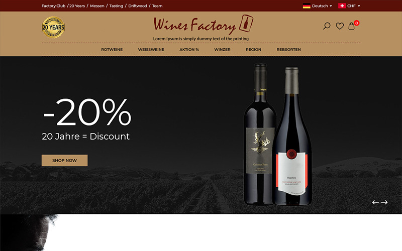 Wines Factory - Plantilla PSD de tienda de vinos