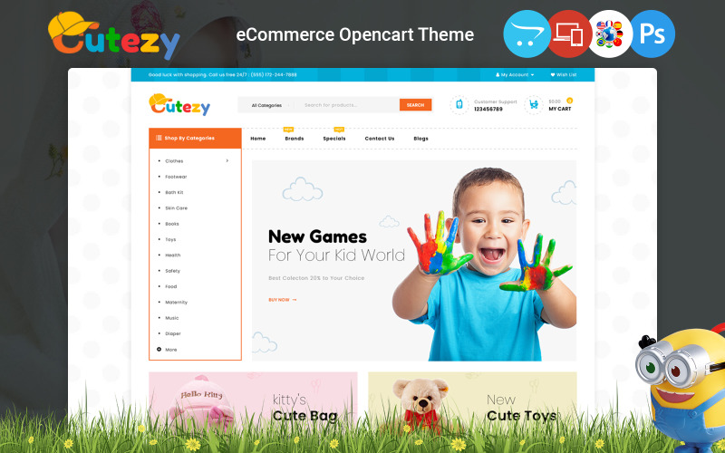 Aranyos - Gyerekek és játékok tárolják az OpenCart sablont