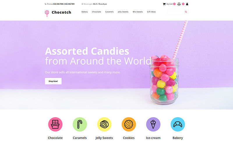 Chocotch - modelo de comércio eletrônico MotoCMS para loja de doces