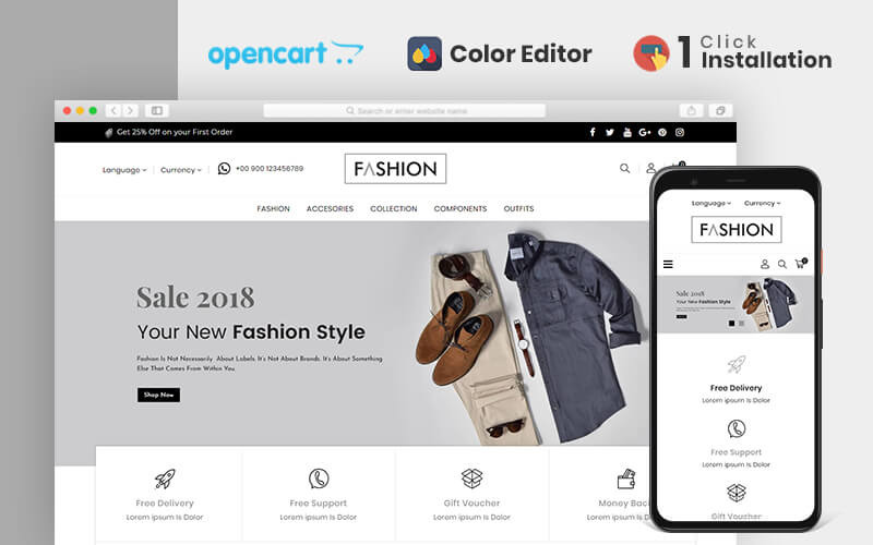шаблон магазина модной одежды и аксессуаров opencart