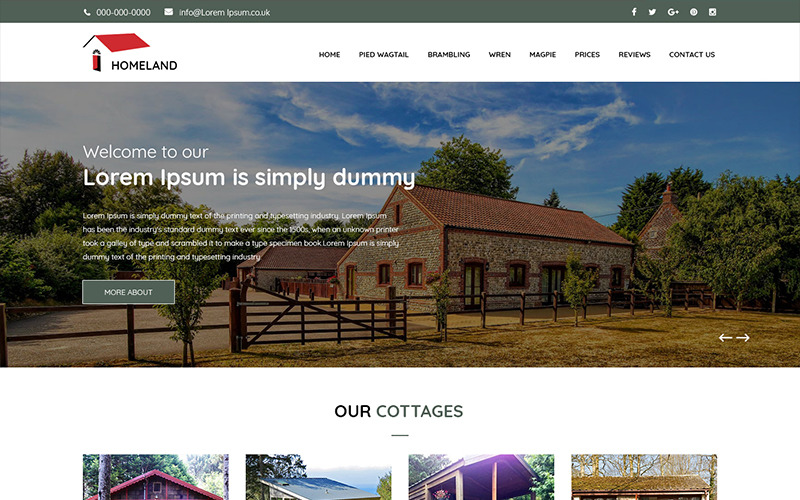 Download PSD шаблон "Homeland - Multipurpose Cottage PSD Template" / Homeland - Multipurpose Cottage PSD Template - PSD шаблон на тему графика cottage hotel template theme psd photoshop