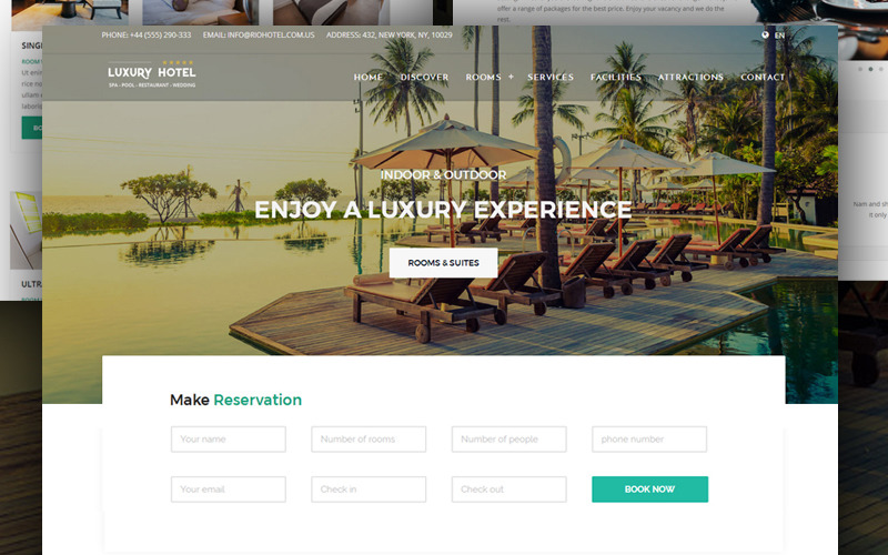 酒店 - 预订 - 度假村 - 水疗和餐厅 + RTL 网站模板