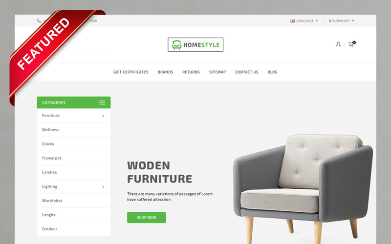 OpenCart шаблон для мебельного магазина Homestyle