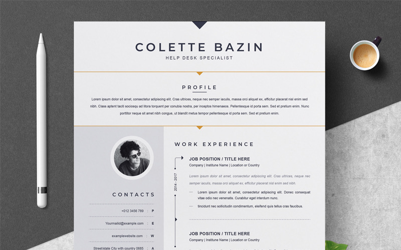 Download Резюме "Bazin Resume Template" / Bazin Resume Template - Резюме на тему графика 1 page resume 2 3 apple pages cover letter illustrator eps mac pages microsoft word photoshop psd professional cv for