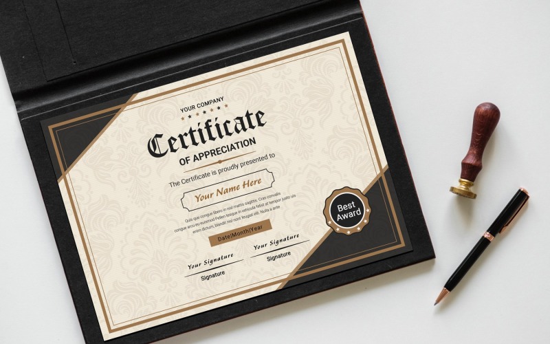 Download Шаблон сертификата "Classic Appreciation Certificate Template" / Classic Appreciation Certificate Template - Шаблон сертификата на тему графика certificate,template,appreciation,award,print,achievement,diploma,academic,psd,clean,minimal,corporate,modern