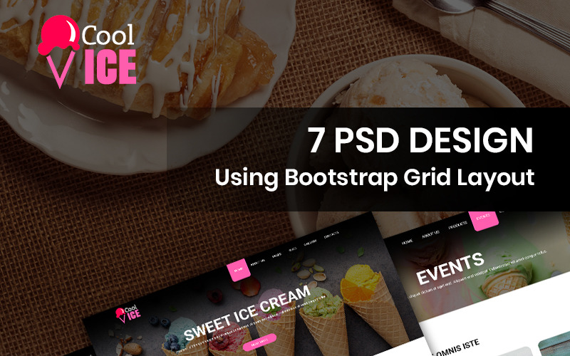 Download PSD шаблон "Cool Ice - Ice Cream Shop PSD Template" / Cool Ice - Ice Cream Shop PSD Template - PSD шаблон на тему мороженое food shop template theme psd photoshop