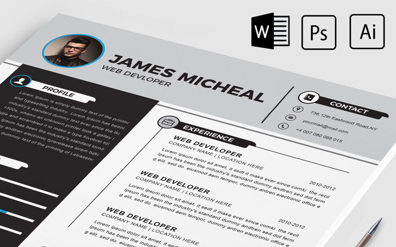 Download Резюме "James Micheal Resume Template" / James Micheal Resume Template - Резюме на тему графика 2 page a4 clean cv design elegant resume female feminine infographic letter minimalist modern portfolio professional indesign minimal pages