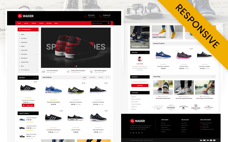 Modèle réactif OpenCart de magasin de chaussures de sport Wader