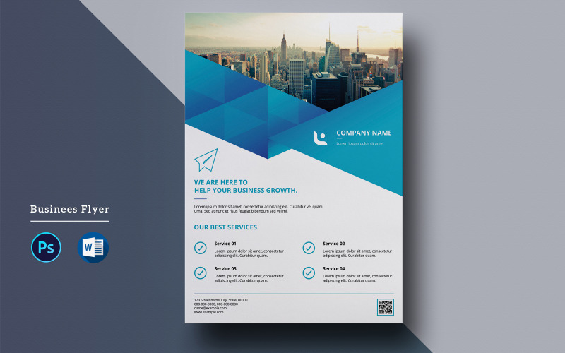 Download Фирменный стиль "Geometric Blue Business Flyer - Corporate Identity Template" / Geometric Blue Business Flyer - Corporate Identity Template - Фирменный стиль на тему графика corporate,business,flyer,template,printable,blue,word,docx,a4,poster,company,clean,minimal,creative,geometric,abstract