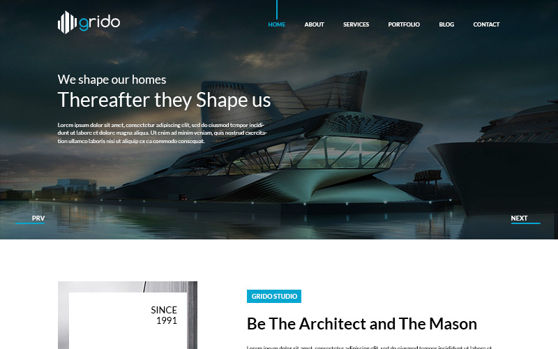 Download PSD шаблон "Grido - Architecture PSD Template" / Grido - Architecture PSD Template - PSD шаблон на тему графика architecture theme template psd photoshop