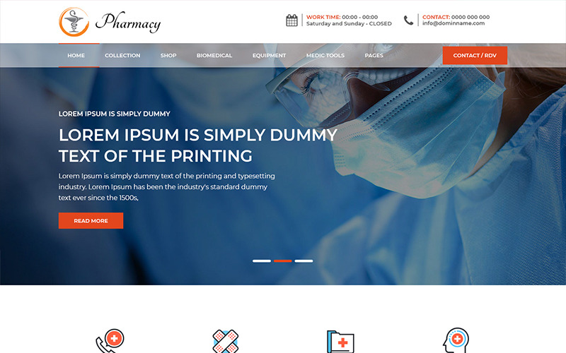 Download PSD шаблон "Pharmacy - Medical Service PSD Template" / Pharmacy - Medical Service PSD Template - PSD шаблон на тему графика medical services medicine theme template psd photoshop