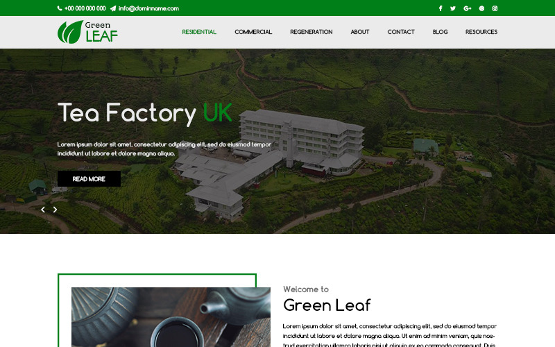 Zielony liść - szablon PSD fabryki herbaty