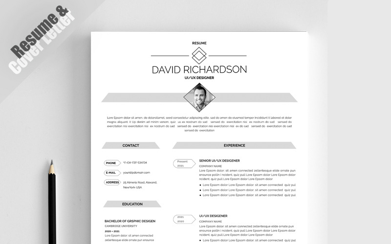 Download Резюме "David Richardson Resume Template" / David Richardson Resume Template - Резюме на тему графика a4 business card clean complete cover letter creative curriculum vitae cv design doc docx editable employment flexible fresh illustrator job