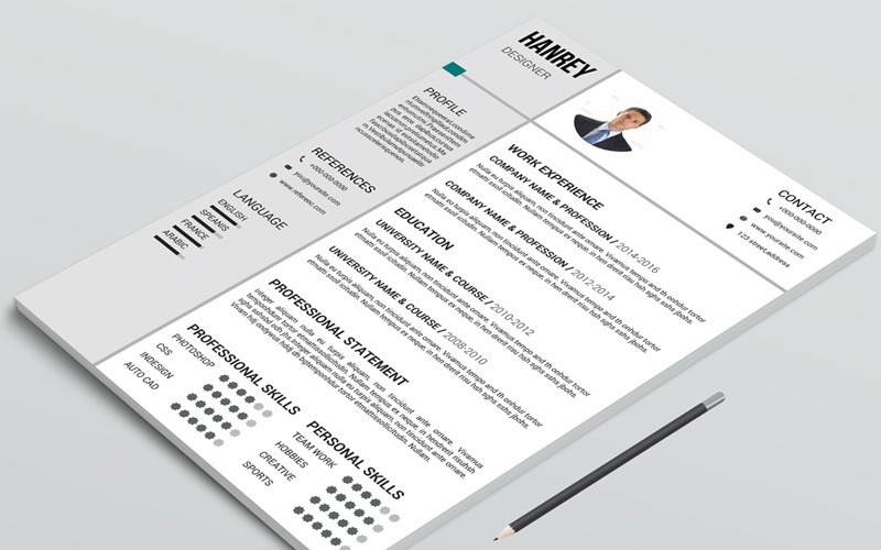 Download Резюме "Hanrey Resume Template" / Hanrey Resume Template - Резюме на тему графика resume cv template design biodata clean minimal a4 cover professional creative job student white docx psd