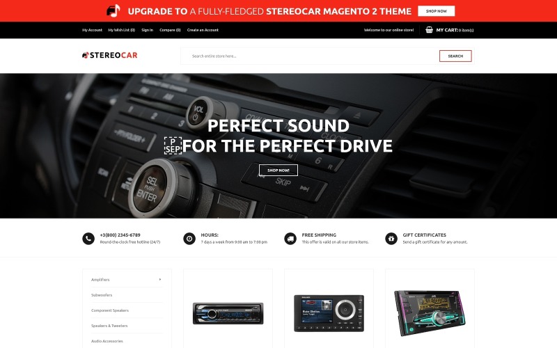 StereoCar - Tema Magento per eCommerce audio GRATUITO
