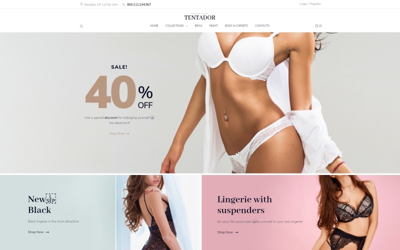 Tentador - Fehérnemű-kereskedelem Modern Elementor WooCommerce téma
