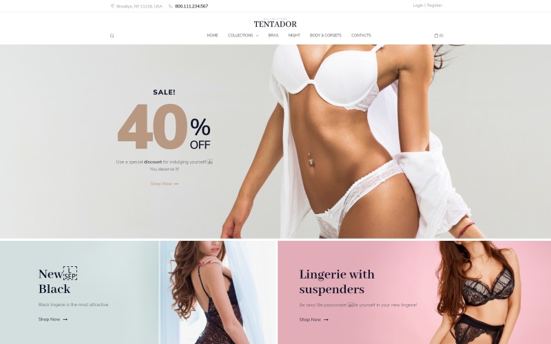 Tentador - Underkläder E-handel Modern Elementor WooCommerce-tema