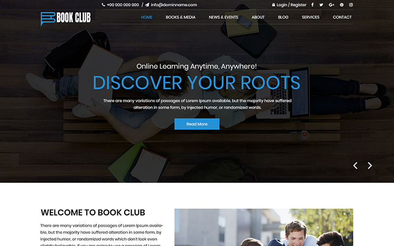 Download PSD шаблон "Book Club - Library PSD Template" / Book Club - Library PSD Template - PSD шаблон на тему библиотека book library template theme psd photoshop