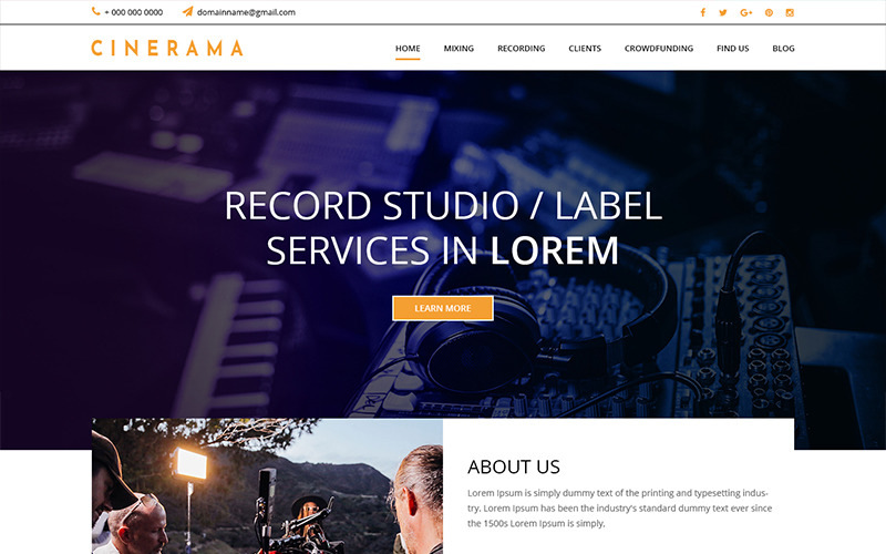 Download PSD шаблон "Cinerama - Audio Mix Studio PSD Template" / Cinerama - Audio Mix Studio PSD Template - PSD шаблон на тему графика audio mix studio theme template psd photoshop