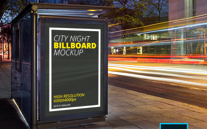 Download Мокап для продукта "City Night Billboard product mockup" / City Night Billboard product mockup - Мокап для продукта на тему графика billboard mockup photoshop mupi layered high resolution 300dpis