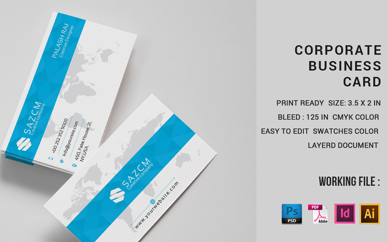 Download Фирменный стиль "SAZCM Corporate Business Card - Corporate Identity Template" / SAZCM Corporate Business Card - Corporate Identity Template - Фирменный стиль на тему графика business card corporate ai indd psd official creative blue modern professional visiting clean minimal template job offiial personal