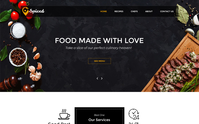 Download PSD шаблон "Spiced - Chef PSD Template" / Spiced - Chef PSD Template - PSD шаблон на тему шеф-повар chef restaurant theme template psd photoshop