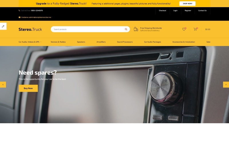 Stereo Truck - Plantilla OpenCart limpia de comercio electrónico de audio para automóviles