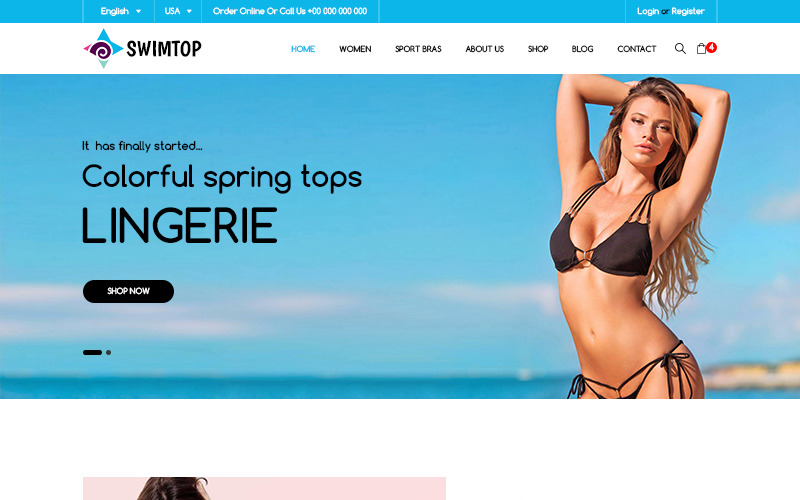 Download PSD шаблон "Swim Top - Swimwear PSD Template" / Swim Top - Swimwear PSD Template - PSD шаблон на тему магазин купальников swimwear theme template psd photoshop