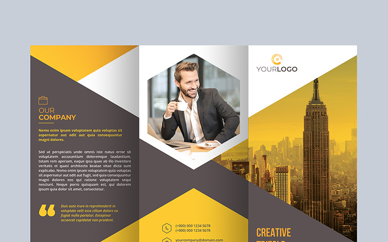 Unik trippel broschyr Hexagon - mall för företagsidentitet
