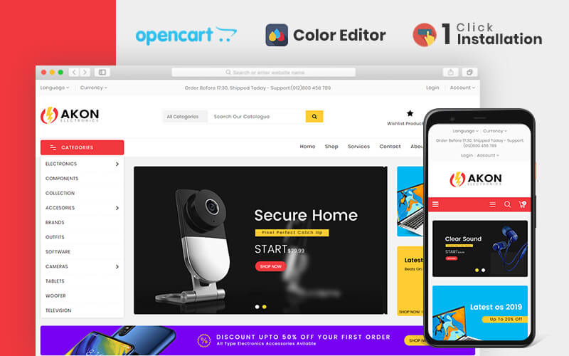 akon electronics store шаблон opencart