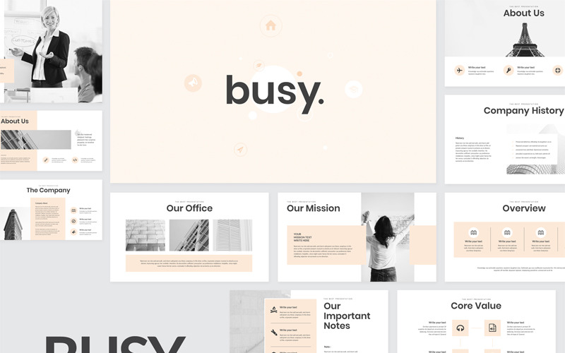 Modello di PowerPoint Business pulito moderno occupato