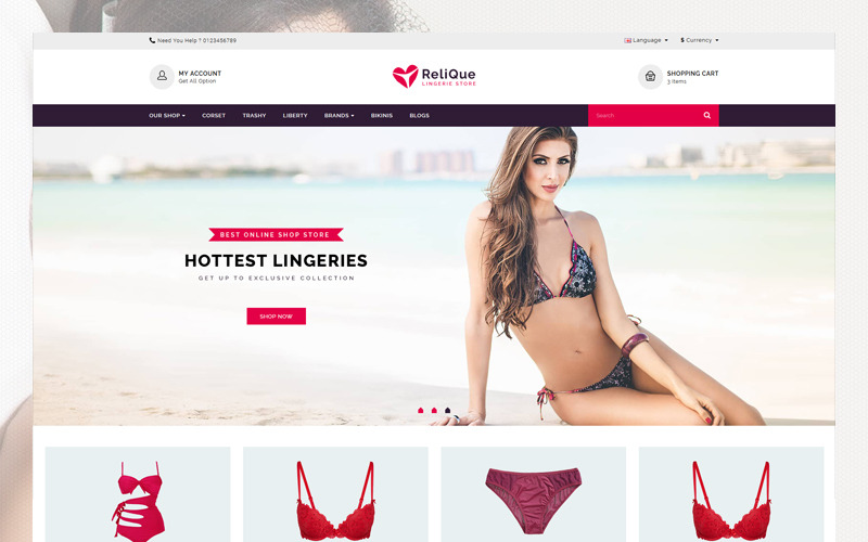 OpenCart šablona Relique Lingerie Store