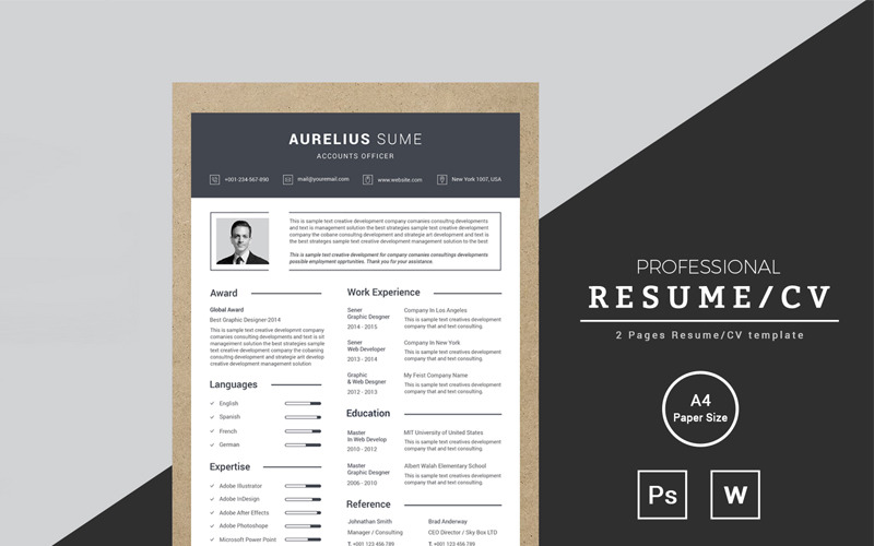 Download Резюме "Aurelius Sume Accounts Officer Resume Template" / Aurelius Sume Accounts Officer Resume Template - Резюме на тему графика a4 resume template business clean corporate customisable customize design easy editable logo flyer free fonts indesign letter magazine ad modern