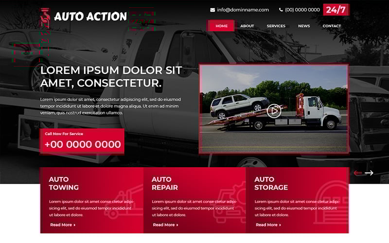 Download PSD шаблон "Auto Action - Towing Services PSD Template" / Auto Action - Towing Services PSD Template - PSD шаблон на тему буксировка авто car towing auto services psd photoshop template theme
