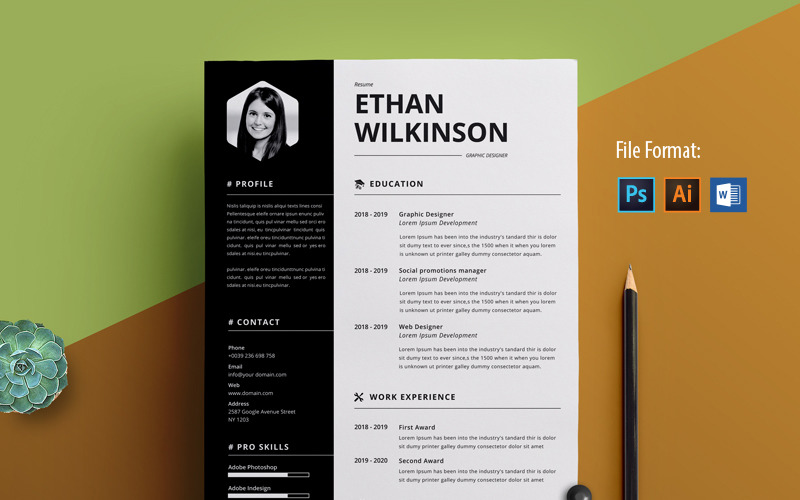 Download Резюме "Ethan Wilkinson Simple I Minimal Resume Template" / Ethan Wilkinson Simple I Minimal Resume Template - Резюме на тему графика a4,2,page,resume,cv,clean,modern,professional,minimal,creative,bio,data,multipurpose,business,corporate,cover,letter,ai,word,psd