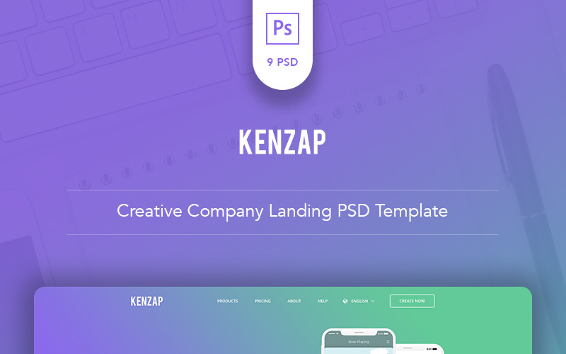 Download PSD шаблон "Kenzap - Creative Company Landing PSD Template" / Kenzap - Creative Company Landing PSD Template - PSD шаблон на тему информационные технологии agency business clean corporate creative development help landing page mobile portfolio professional purple support white